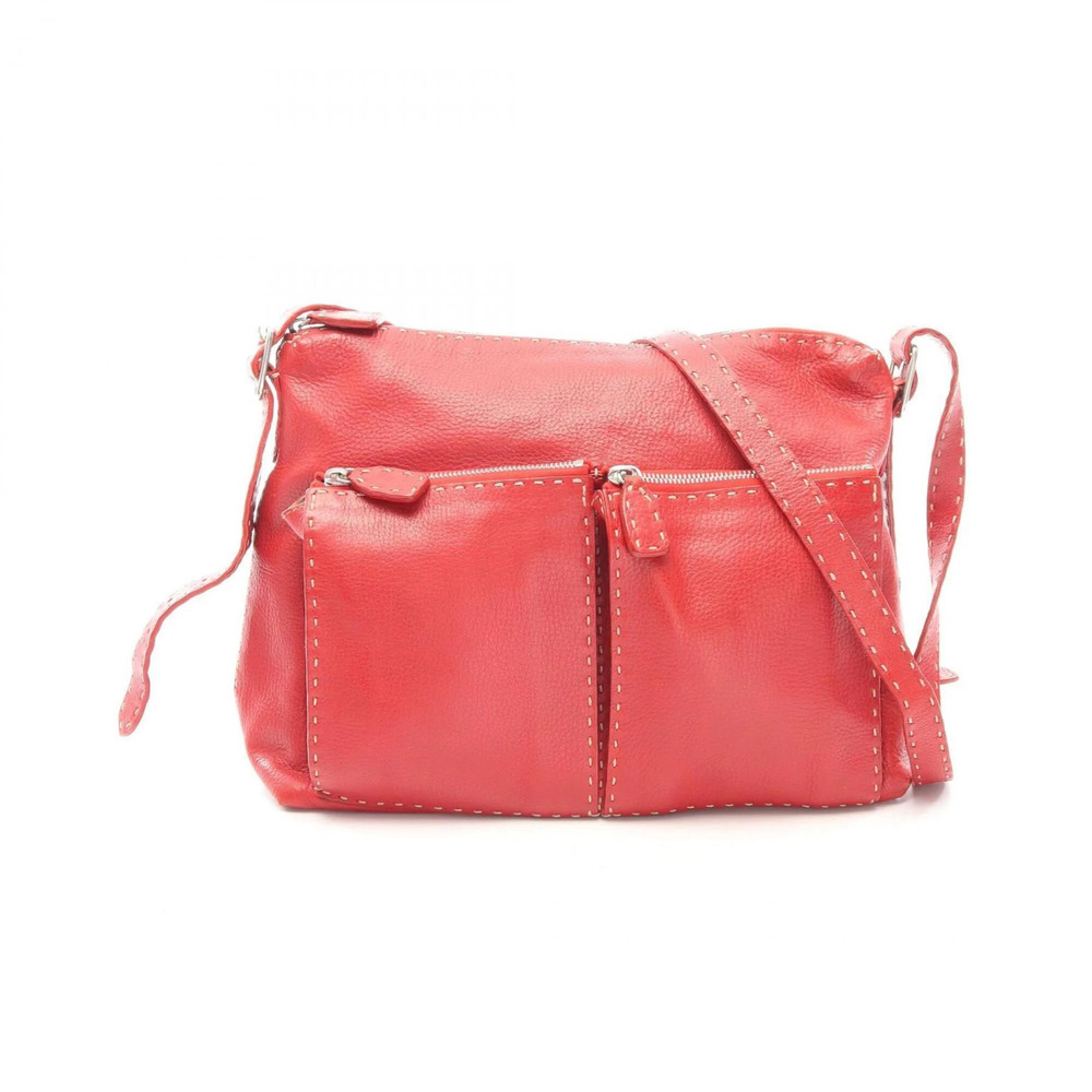 FENDI Red Leather Shoulder Bag